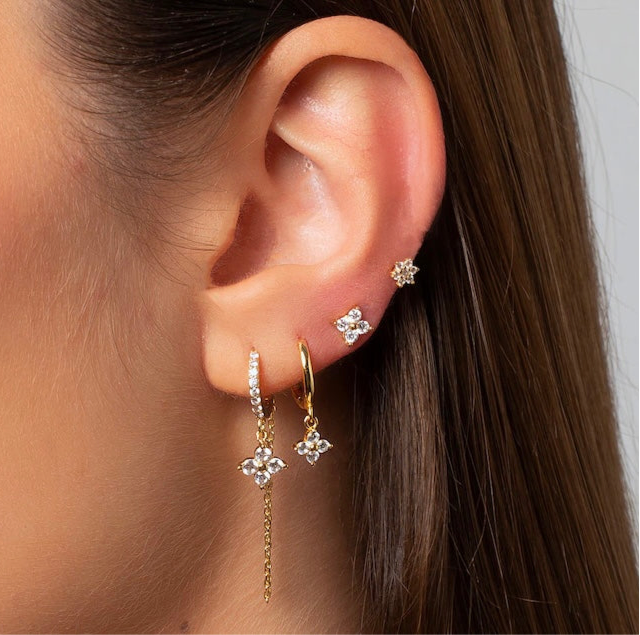 Ensemble de boucles d'oreilles Trèfle de chance – Acier inoxydable plaqué 14K