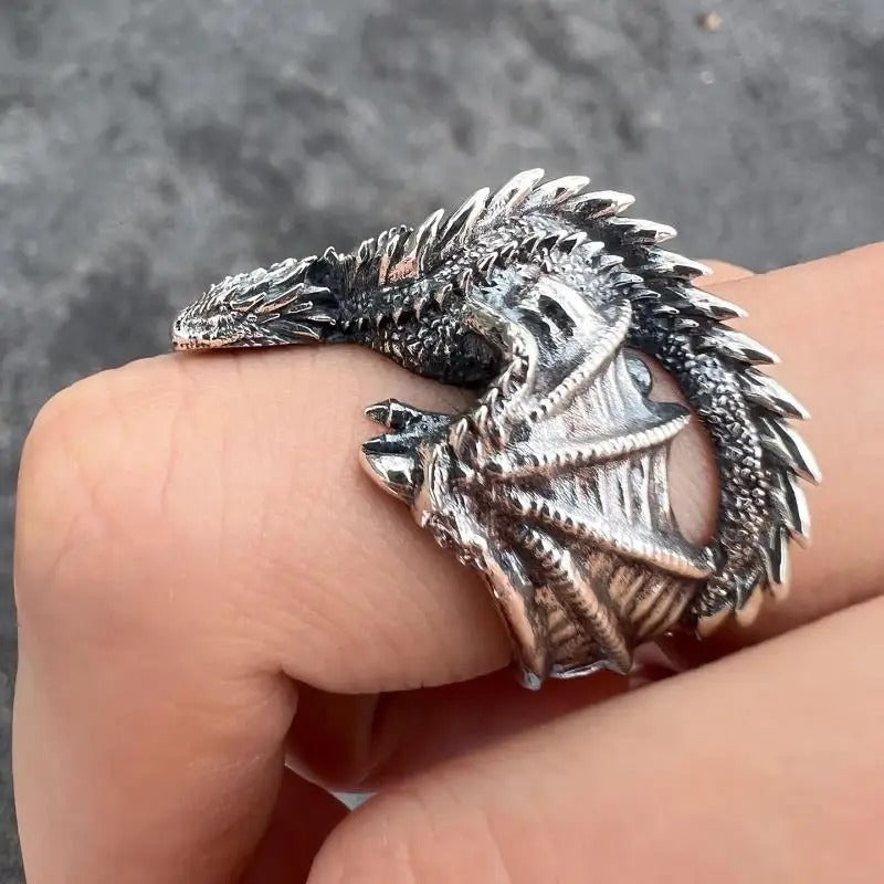 Adjustable Silver Plated Dragon Ring | Fantasy Jewelry for Men & Women