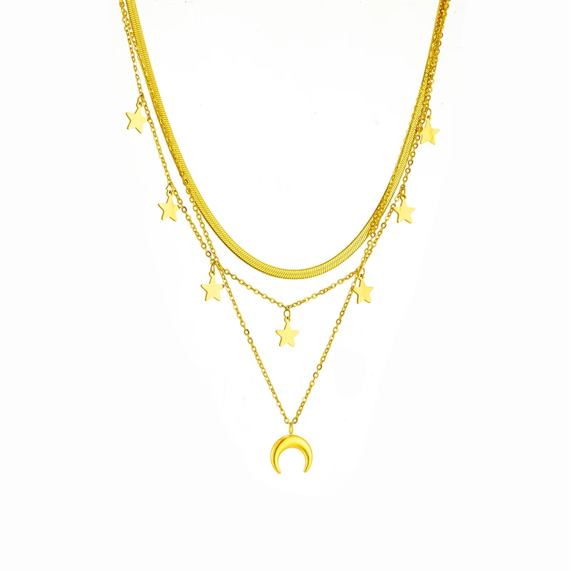 Catena a strati con stelle e luna | Oro placcato 14k