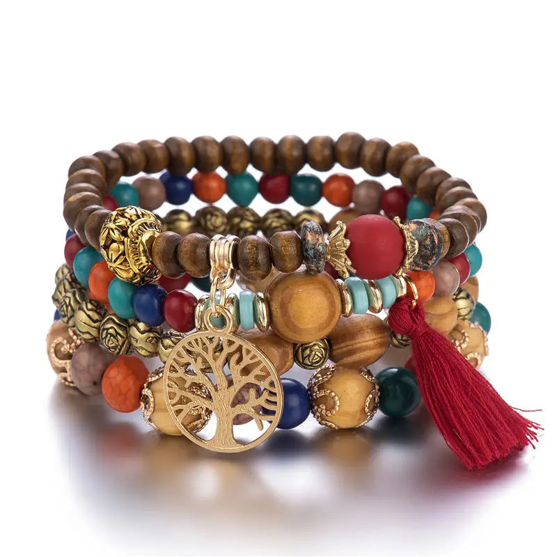 Tree of Life Houten Armband (4 stuks set)