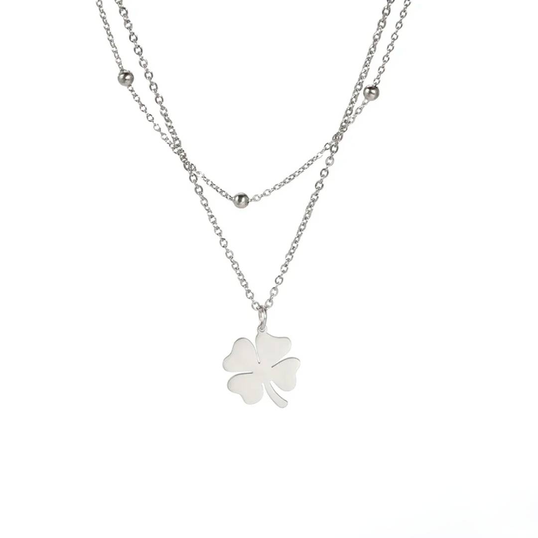 Gelaagde Ketting met Klavervierhanger | 925 Sterling Zilver