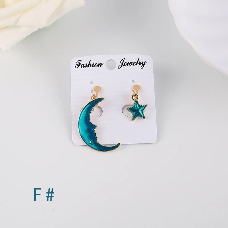 Asymmetrical Clip On Blue Space Earrings Astronomy