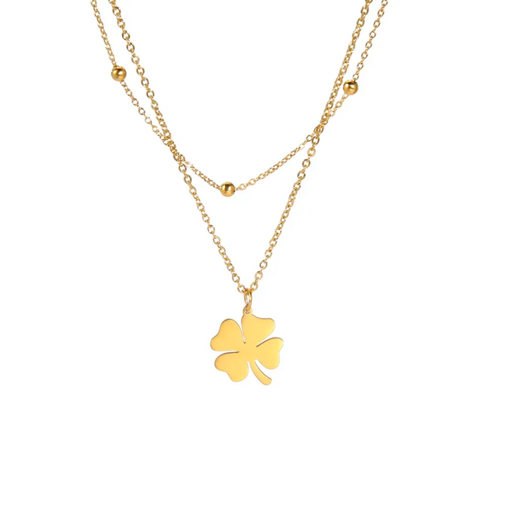 Collana a strati con ciondolo quadrifoglio | Oro placcato 14k