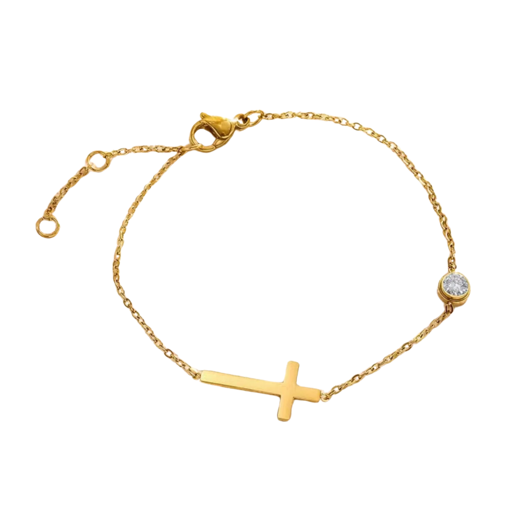 Bracelet avec pendentif croix | Or plaqué 14 carats