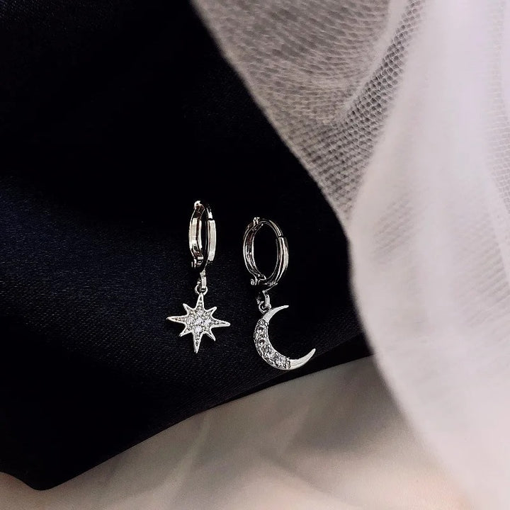 Asymmetrical Star Moon Earrings | 925 Sterling Zilver