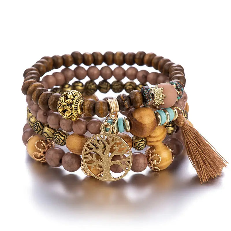 Tree of Life Houten Armband (4 stuks set)