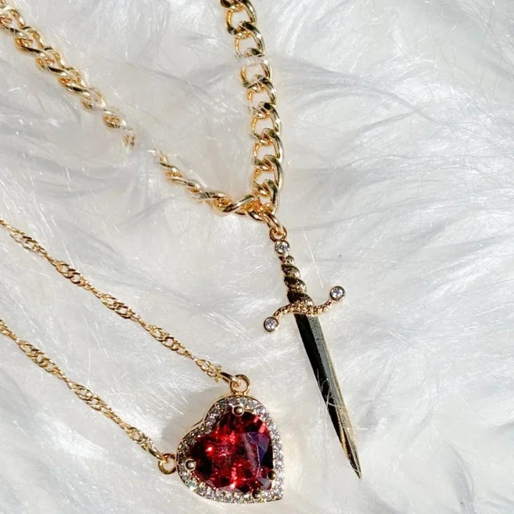 Heart & Sword Necklace Fantasy Collection | Plated 14k Gold