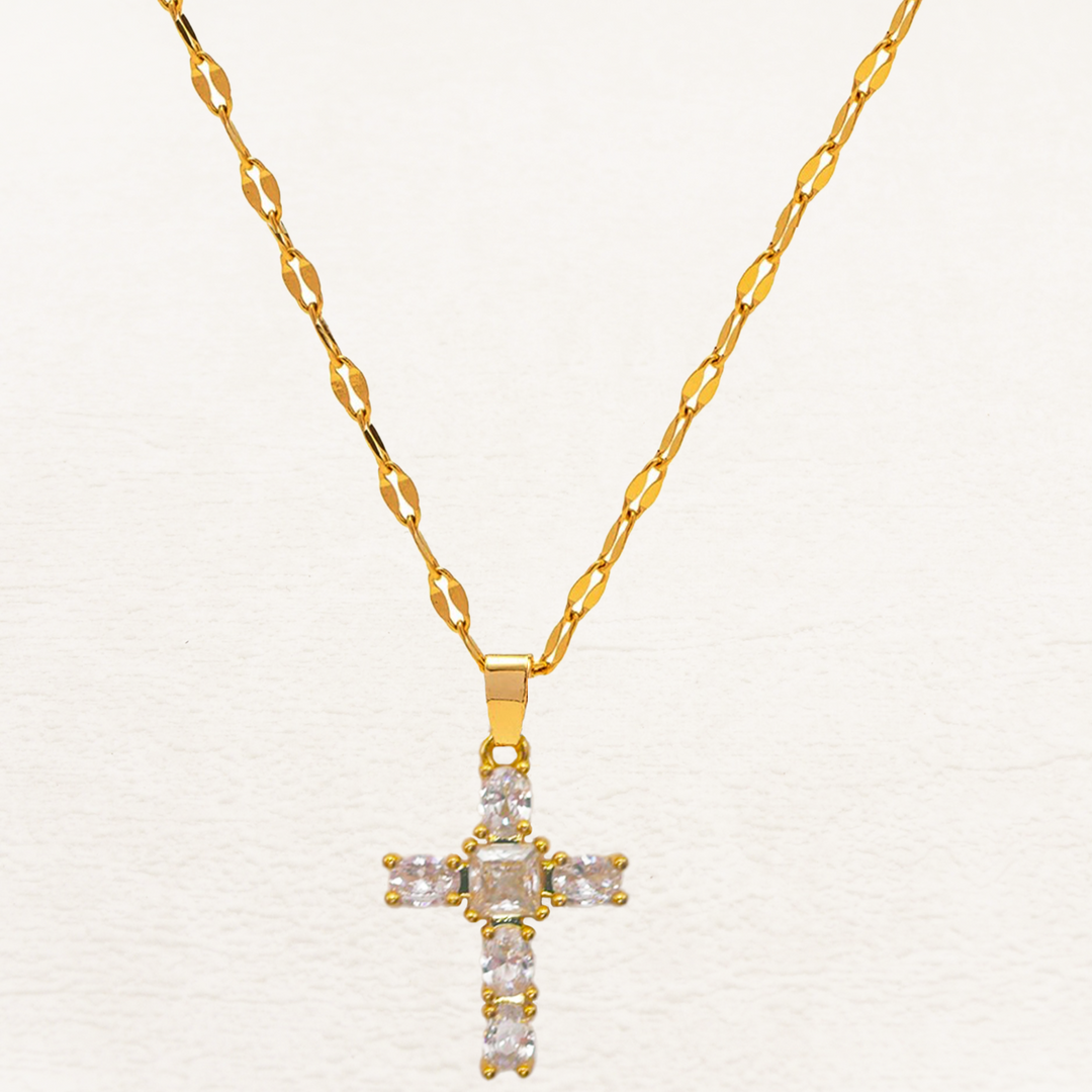 Kristallen Zirkonia Kruis Ketting | 14K Verguld Goud