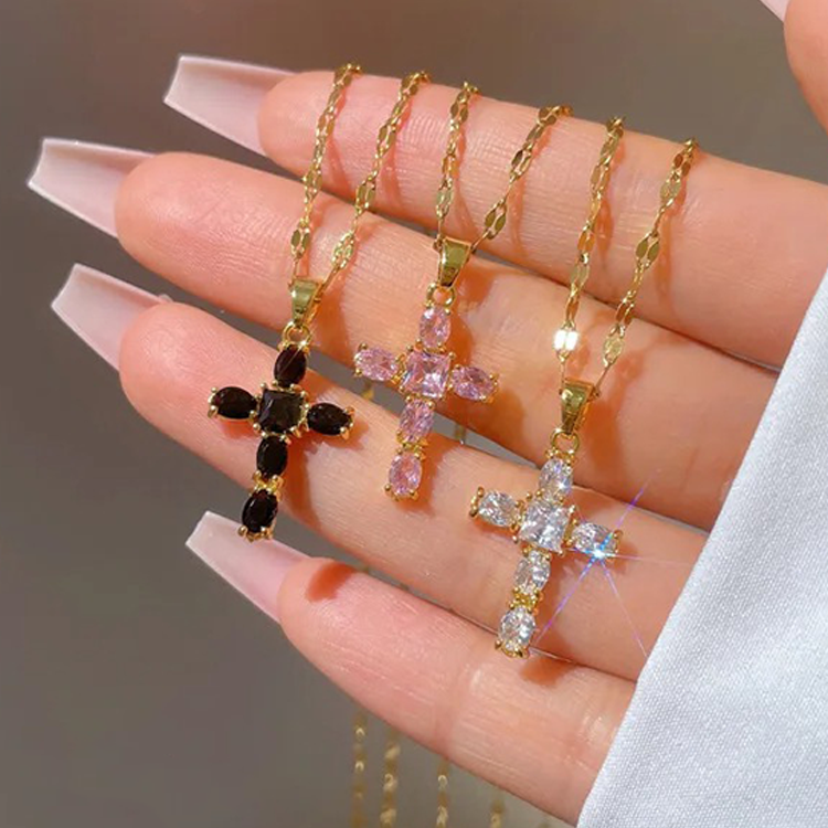 Kristallen Zirkonia Kruis Ketting | 14K Verguld Goud