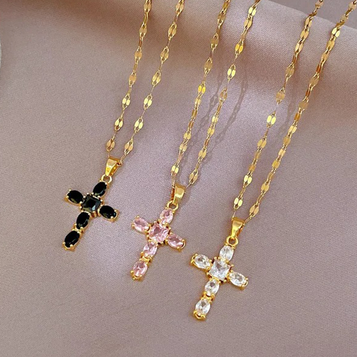 Kristallen Zirkonia Kruis Ketting | 14K Verguld Goud