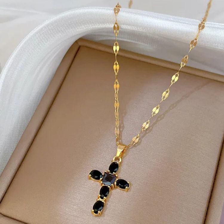 Kristallen Zirkonia Kruis Ketting | 14K Verguld Goud