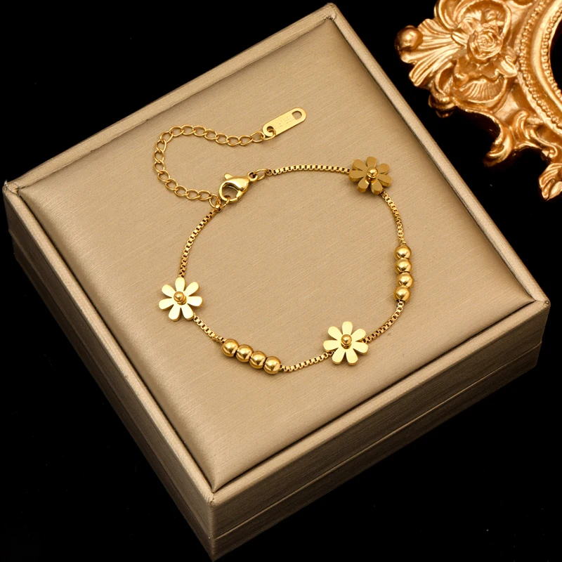 Bracelet Fleur Éclatante | Or Doré 14k
