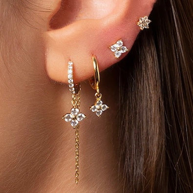 Ensemble de boucles d'oreilles Trèfle de chance – Acier inoxydable plaqué 14K