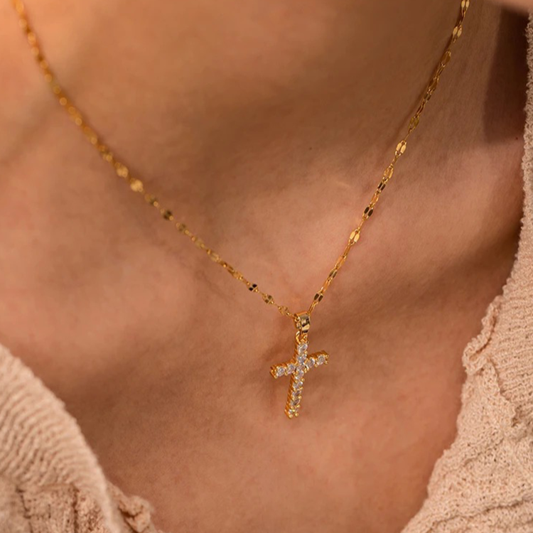 Kristallen Zirkonia Kruis Ketting | 14K Verguld Goud & Hypoallergeen