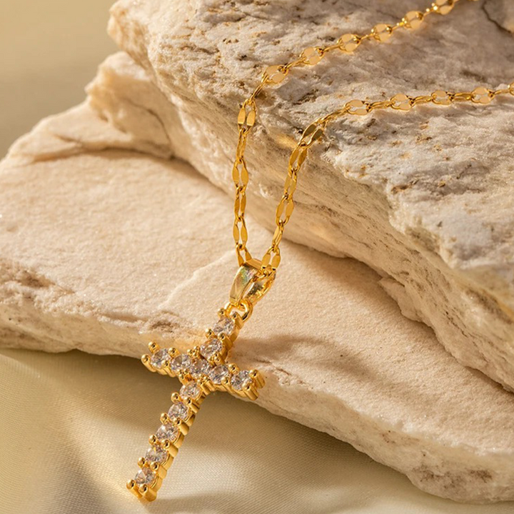 Kristallen Zirkonia Kruis Ketting | 14K Verguld Goud & Hypoallergeen