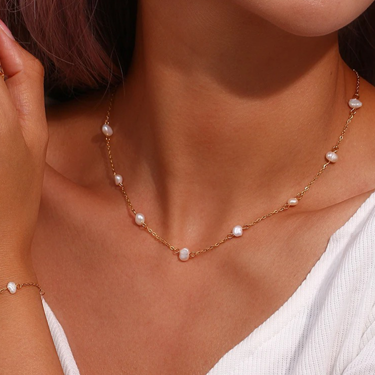 Zoetwaterparel Ketting | 14K Verguld Goud & Hypoallergeen