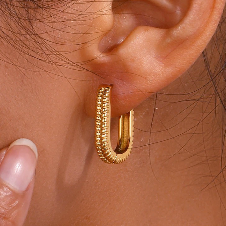 Boucles d'oreilles ovales | Pièce de déclaration en or plaqué 14 carats