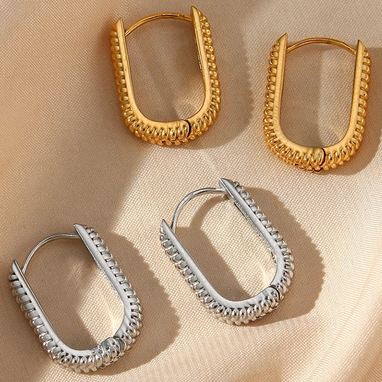 Boucles d'oreilles ovales | Pièce de déclaration en or plaqué 14 carats