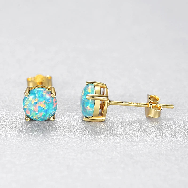 Fire Opal Stud Earrings | 925 Sterling Silver Vintage Style for Women