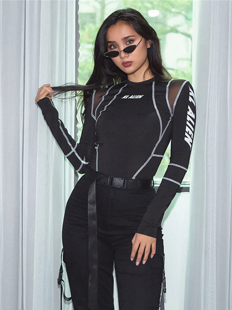Mesh Hype Longsleeve | Streetstyle Colorblock Top met Letterprint, One Piece