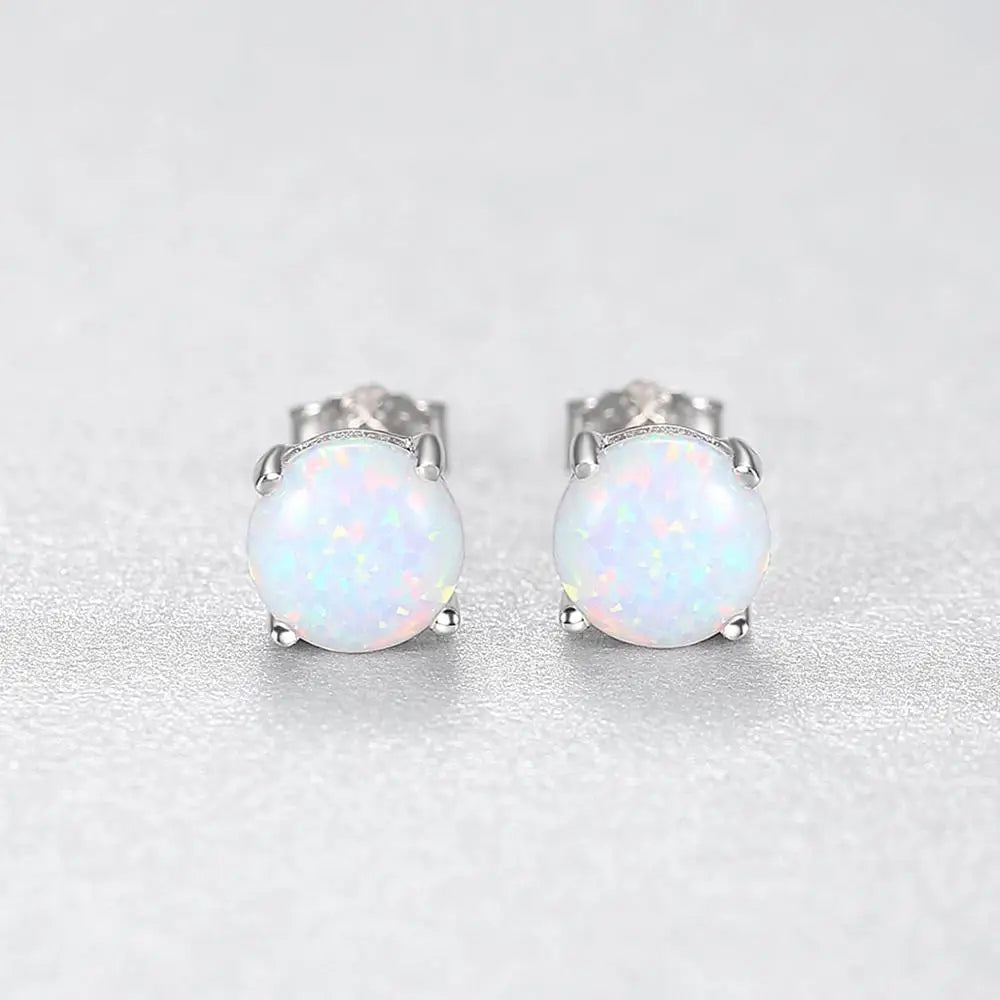 Fire Opal Stud Earrings | 925 Sterling Silver Vintage Style for Women