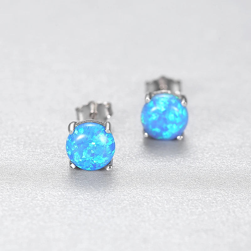 Fire Opal Stud Earrings | 925 Sterling Silver Vintage Style for Women