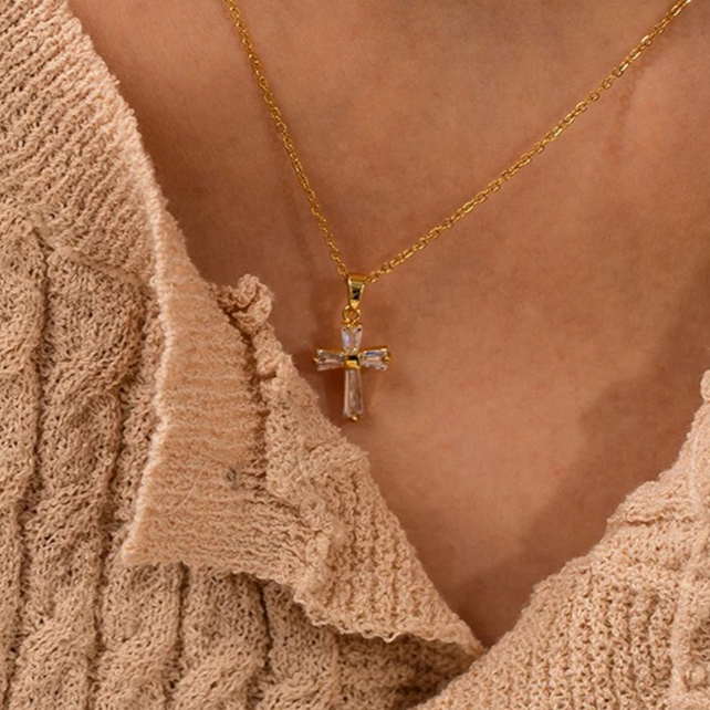 Kristallen Kruis Ketting | 14K Verguld Goud