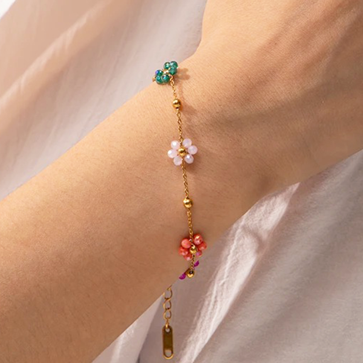 Bracelet à Fleurs Colorées | Or 14K Plaqué & Hypoallergénique