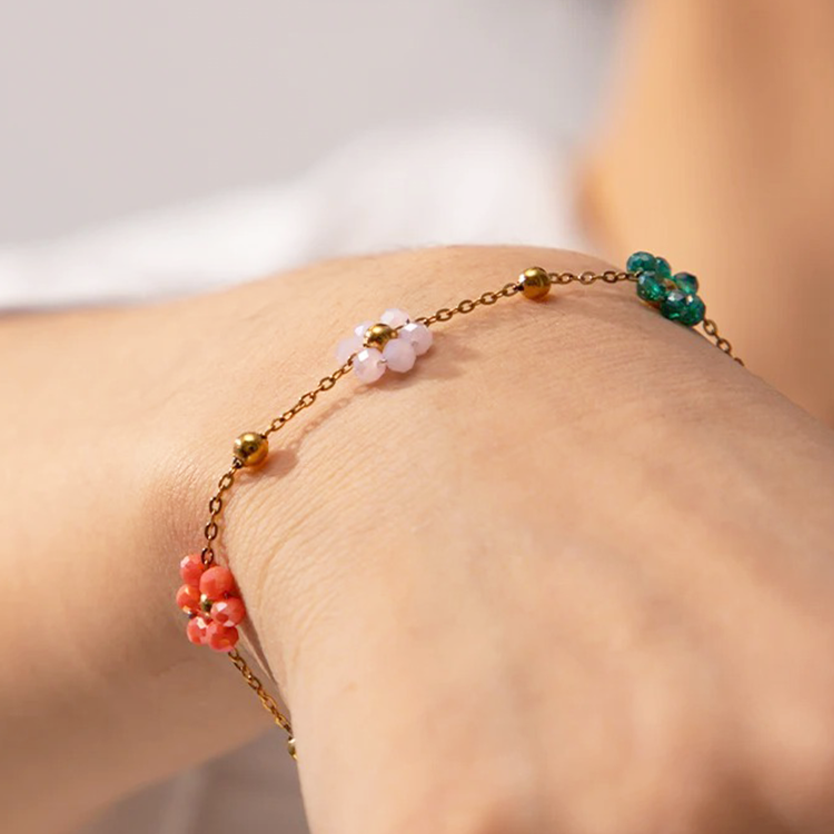 Bracelet à Fleurs Colorées | Or 14K Plaqué & Hypoallergénique