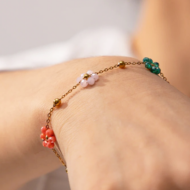 Bracelet à Fleurs Colorées | Or 14K Plaqué & Hypoallergénique