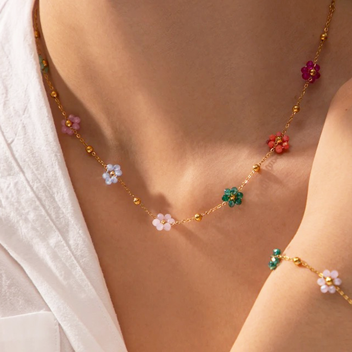 Gekleurde Bloemetjes Ketting | 14K Verguld Goud & Hypoallergeen