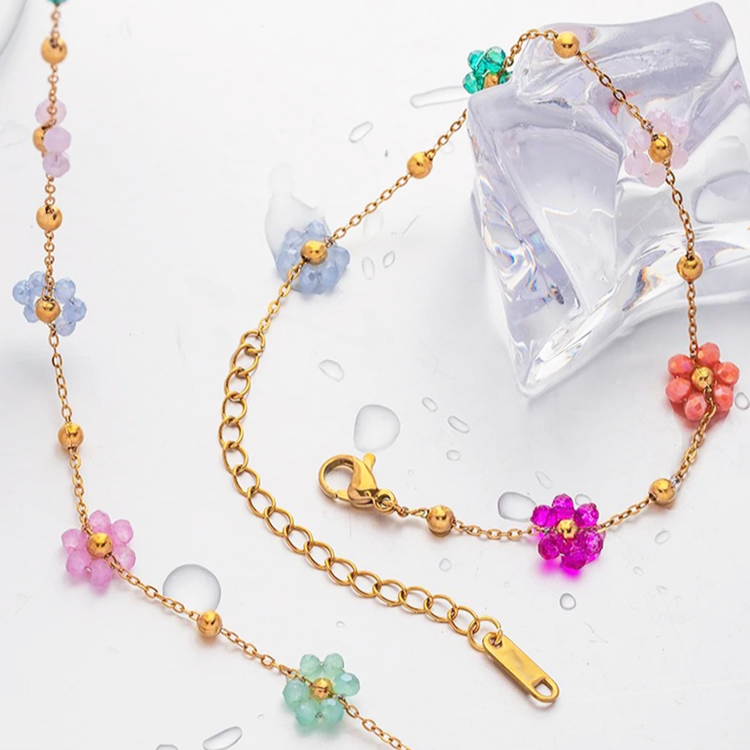 Gekleurde Bloemetjes Ketting | 14K Verguld Goud & Hypoallergeen