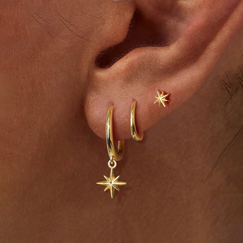 Hangende Ster Oorbellen Set | 18K Verguld Goud, Luxe Sieraad voor Dames