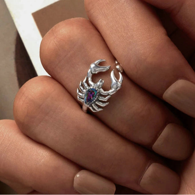 Bague Scorpion | Argent Sterling, Bague Déclaration Zodiac Ajustable