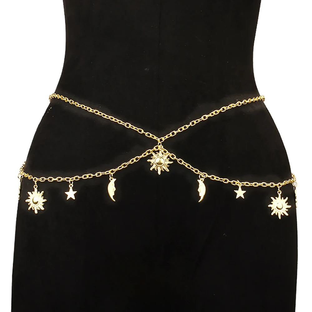 Sun & Moon Taille Sieraad | 14K Verguld Goud – Spirituele Hip Belt met Zon & Maan
