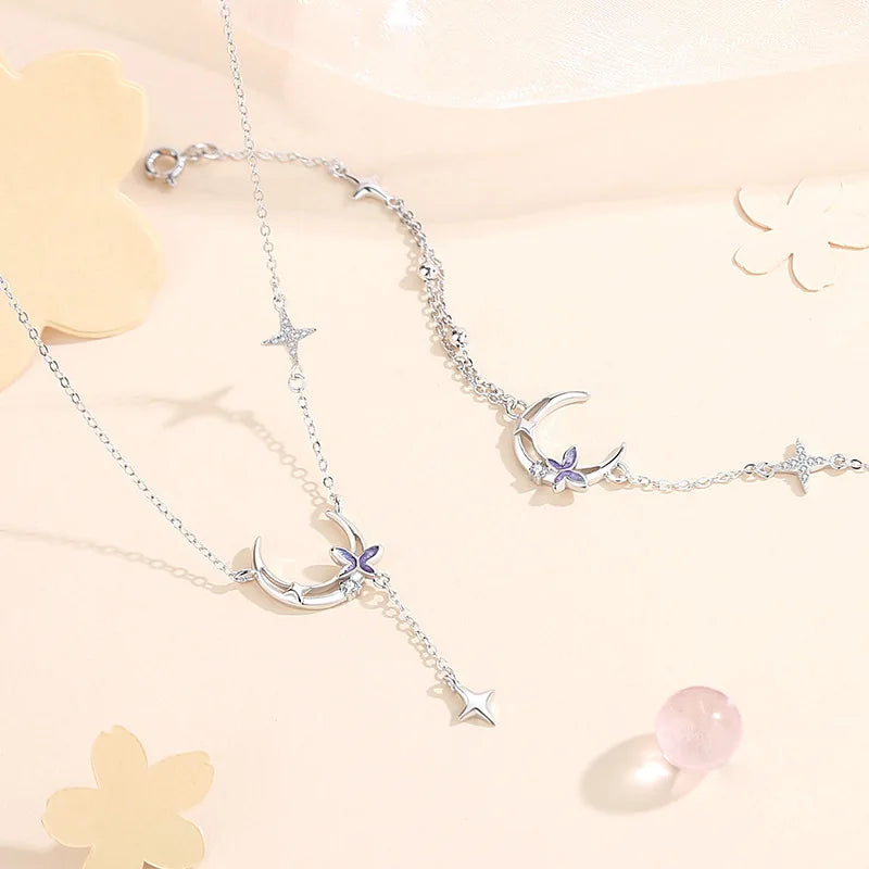 Bracelet Papillon Lune Argentée | Argent Sterling, Bracelet Fantaisie Réglable