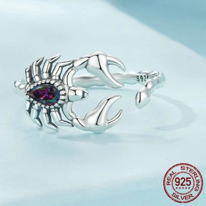 Bague Scorpion | Argent Sterling, Bague Déclaration Zodiac Ajustable