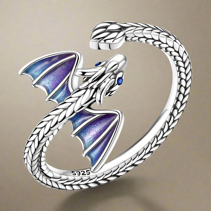Bague Dragon Argentée | Argent Sterling 925, Bague Déclaration Ajustable