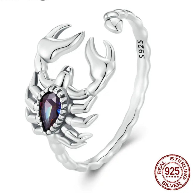 Bague Scorpion | Argent Sterling, Bague Déclaration Zodiac Ajustable