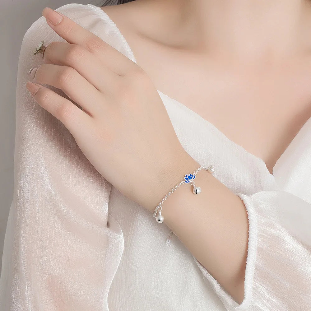 Bracelet Lotus Argenté | Argent Sterling, Réglable, Bijou Spirituel