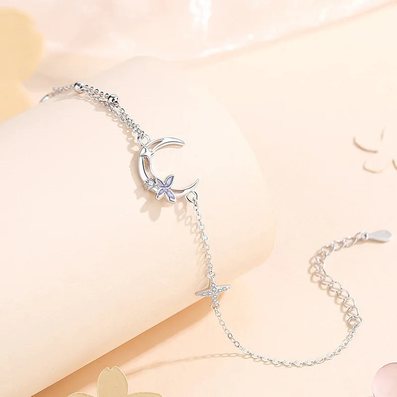 Bracelet Papillon Lune Argentée | Argent Sterling, Bracelet Fantaisie Réglable