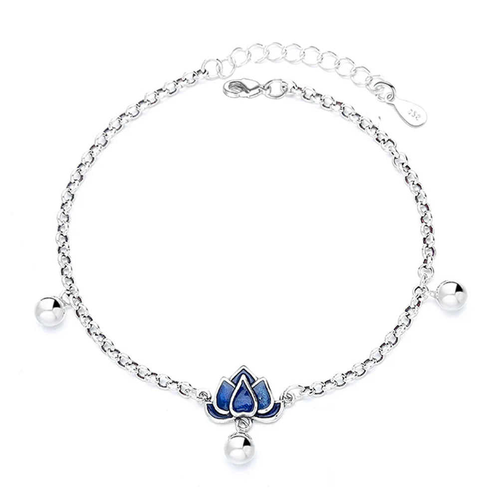 Bracelet Lotus Argenté | Argent Sterling, Réglable, Bijou Spirituel