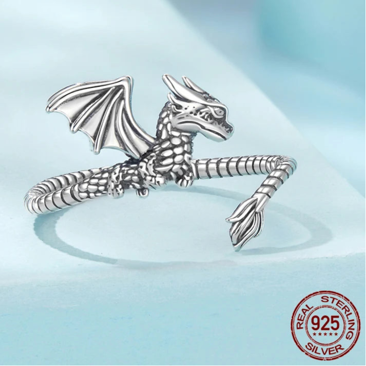 Bague du Cavalier de Dragons | 925 Argent Sterling, Bague Fantaisie Statement