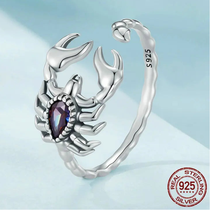 Bague Scorpion | Argent Sterling, Bague Déclaration Zodiac Ajustable