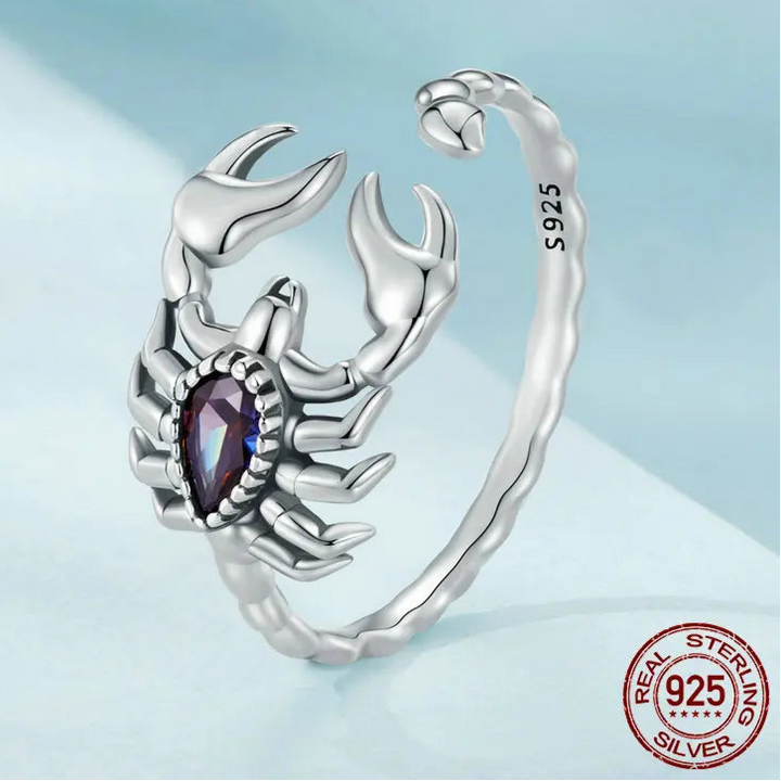 Bague Scorpion | Argent Sterling, Bague Déclaration Zodiac Ajustable