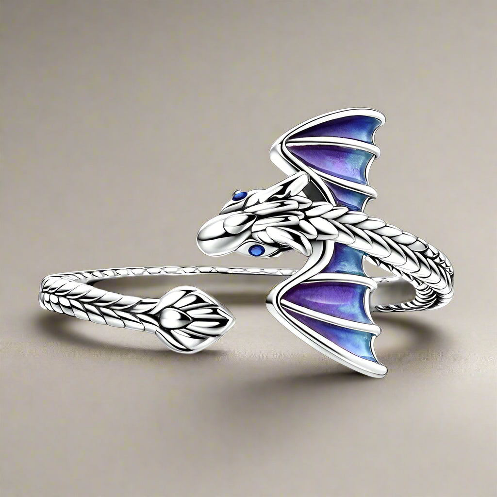 Bague Dragon Argentée | Argent Sterling 925, Bague Déclaration Ajustable