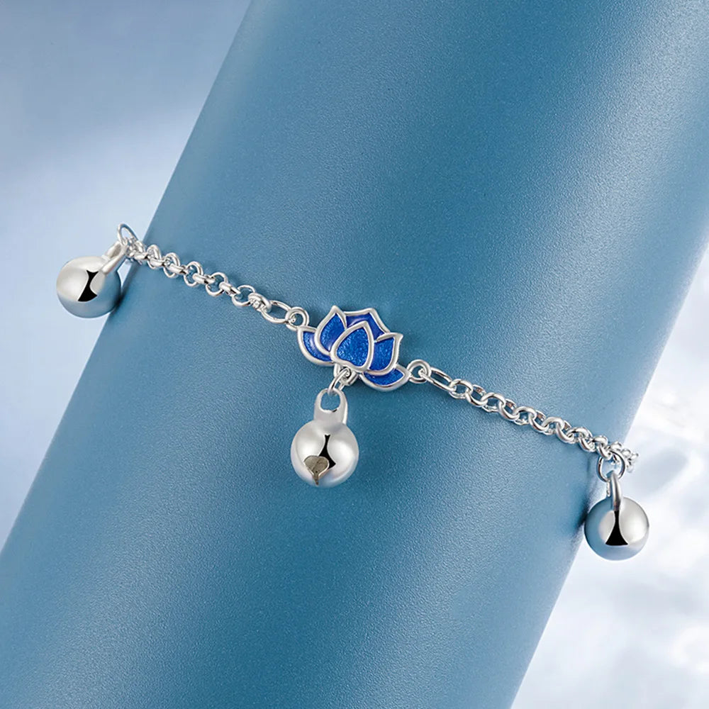 Bracelet Lotus Argenté | Argent Sterling, Réglable, Bijou Spirituel