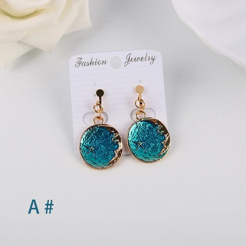 Asymmetrical Clip On Blue Space Earrings Astronomy