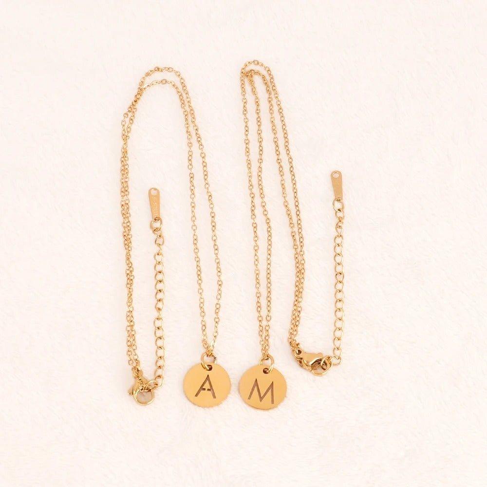 Gepersonaliseerde Munt Ketting met Initiaal | 14 Verguld Goud