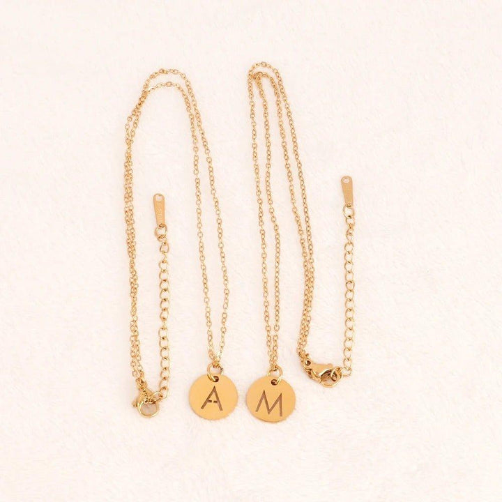 Gepersonaliseerde Munt Ketting met Initiaal | 14 Verguld Goud